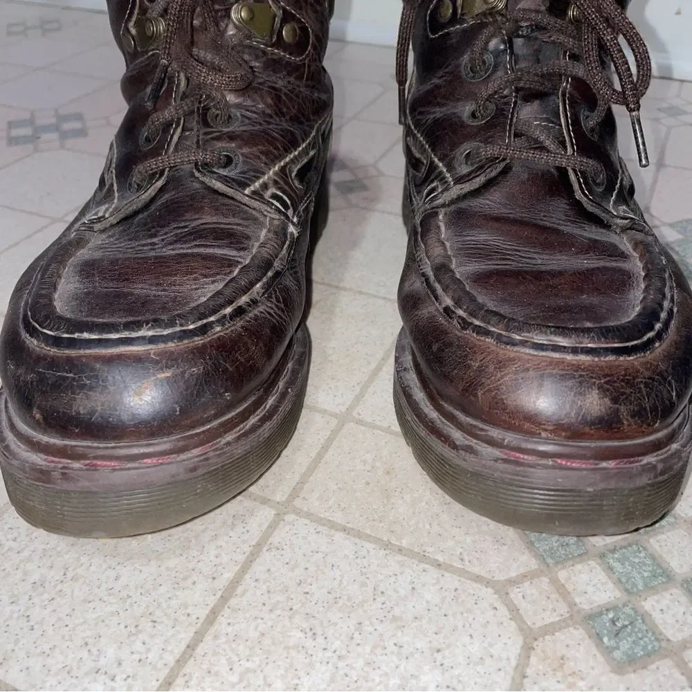 Vtg Dr Martens Doc Leather Boots England Lace Up 8460 Brown Mens Sz 8 UK 9 US